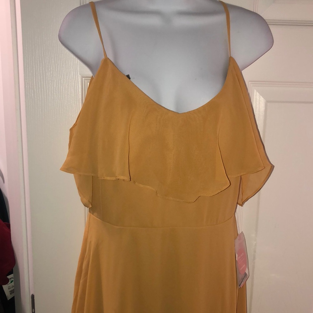 Birds Grey Yellow Ruffled Tiered Maxi Sundress